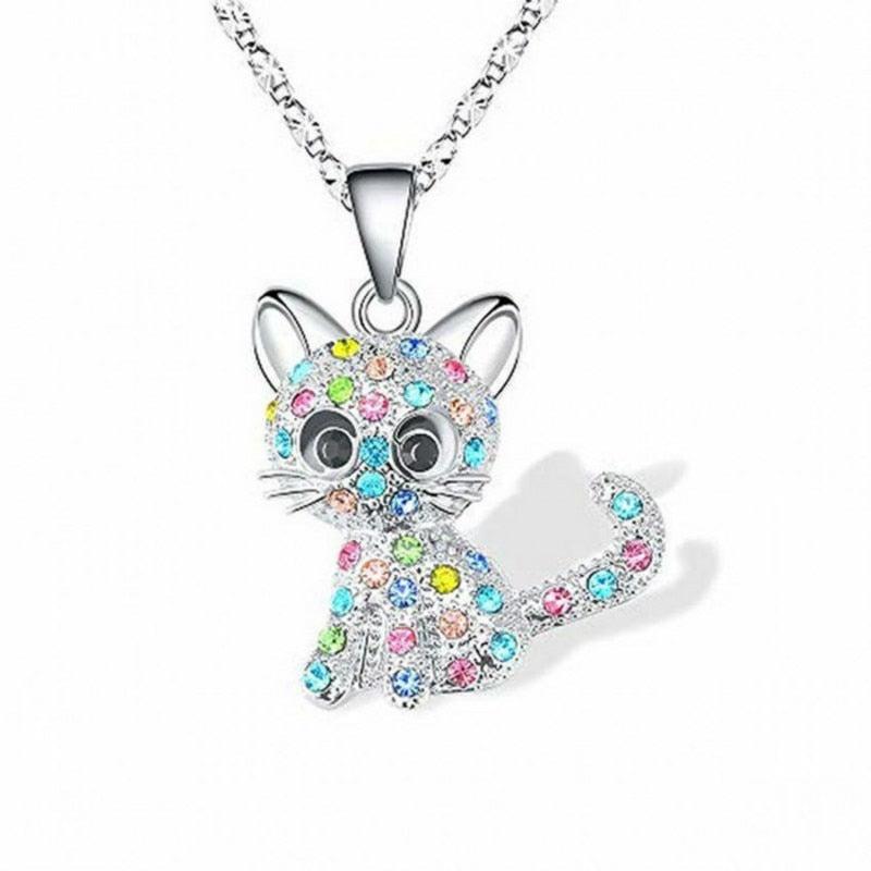 Collier Bébés Chats en Argent et Zircons Colorés