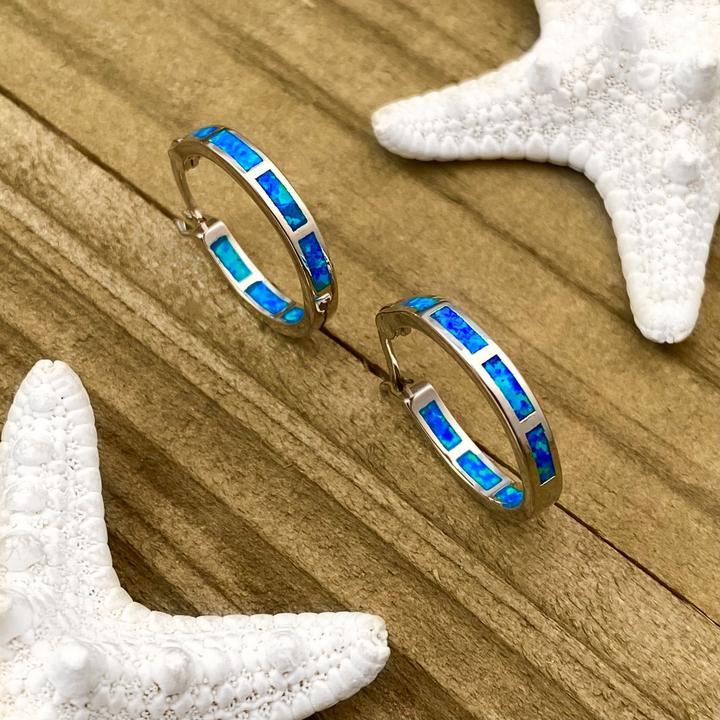 Boucles d'oreilles Opale Océan Bleu en Argent