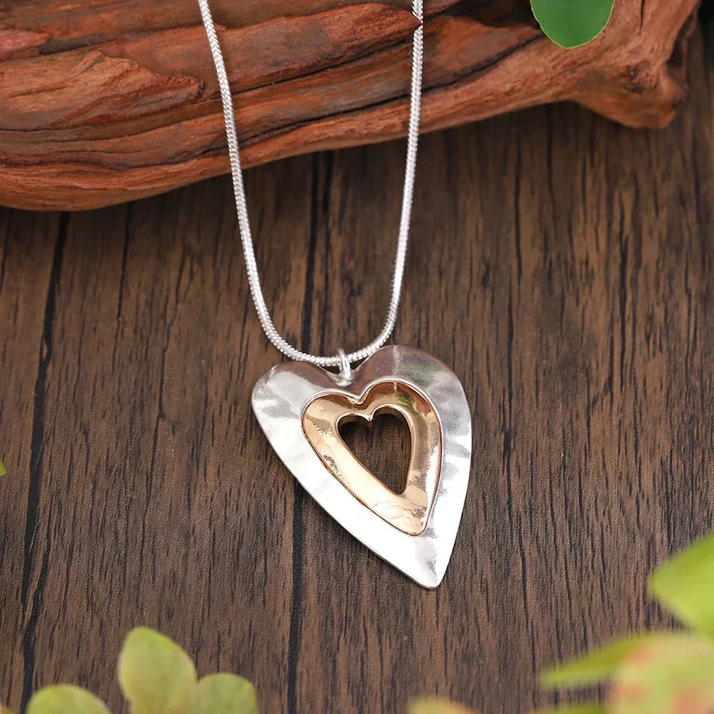 Collier Vintage Pendentif Cœur Argent & Or