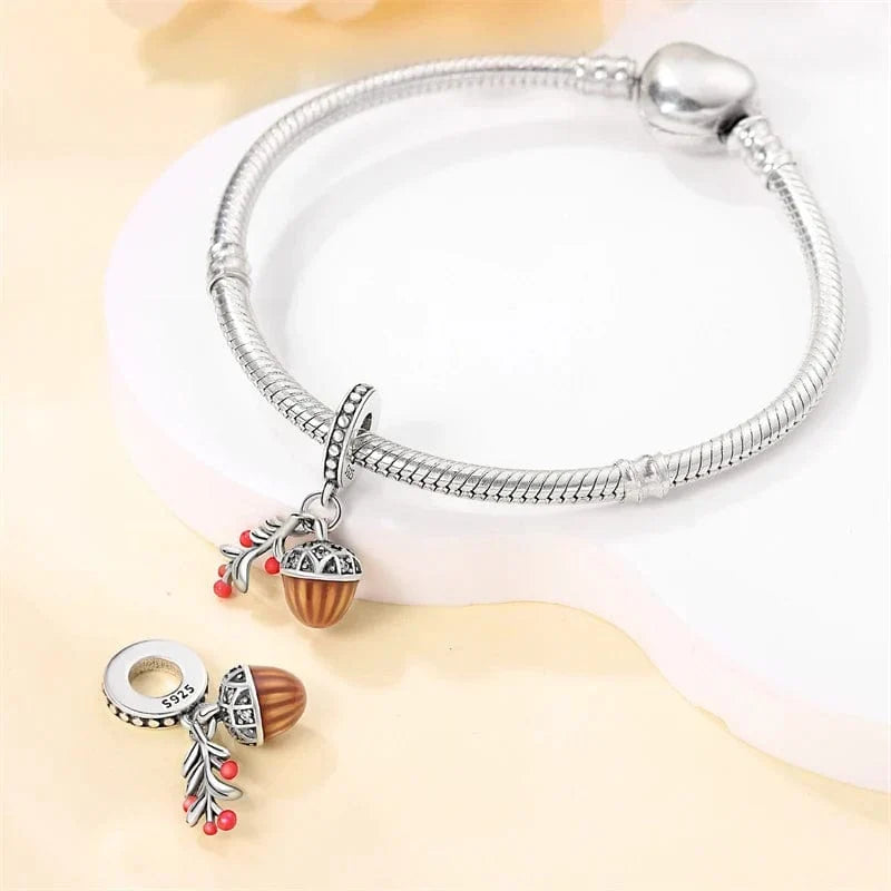 Charm Pendentif Automne Gland et Feuille