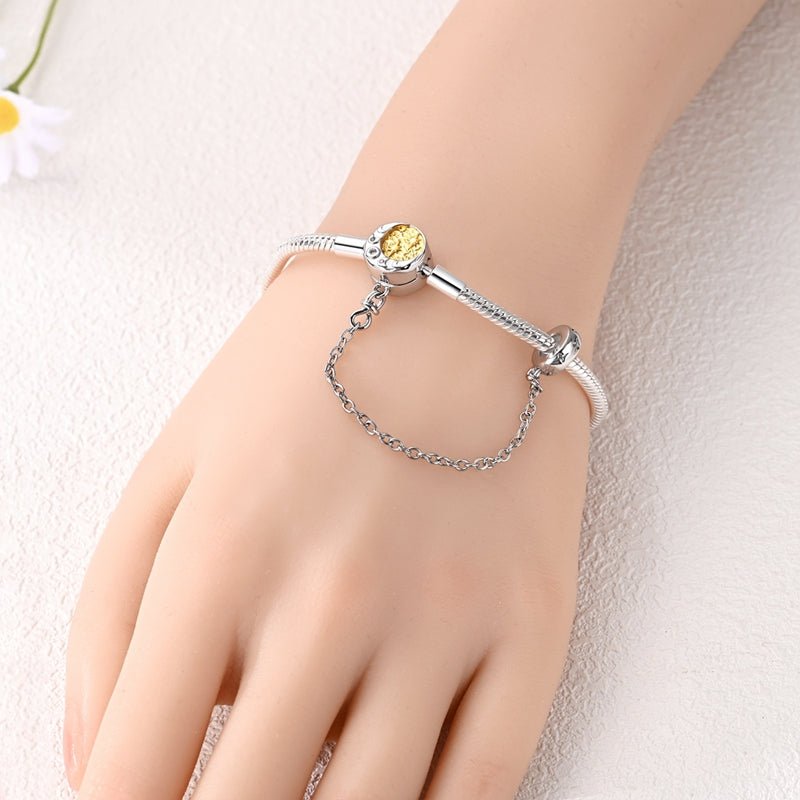 Bracelet Chaîne Serpent Fermoir Céleste Lune et Étoiles avec Chaîne de Sécurité