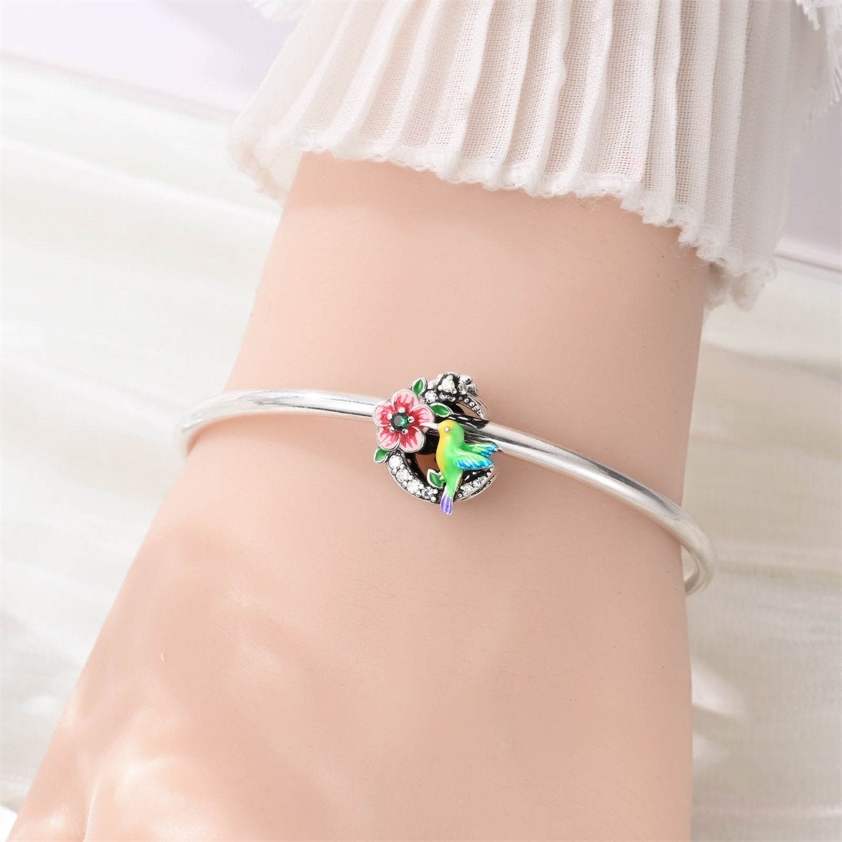 Charm Colibri Coloré et Fleur