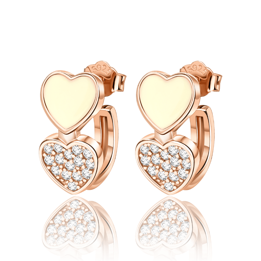Boucles d'Oreilles Double Cœur en Émail Jaune aux Accents de Cristal