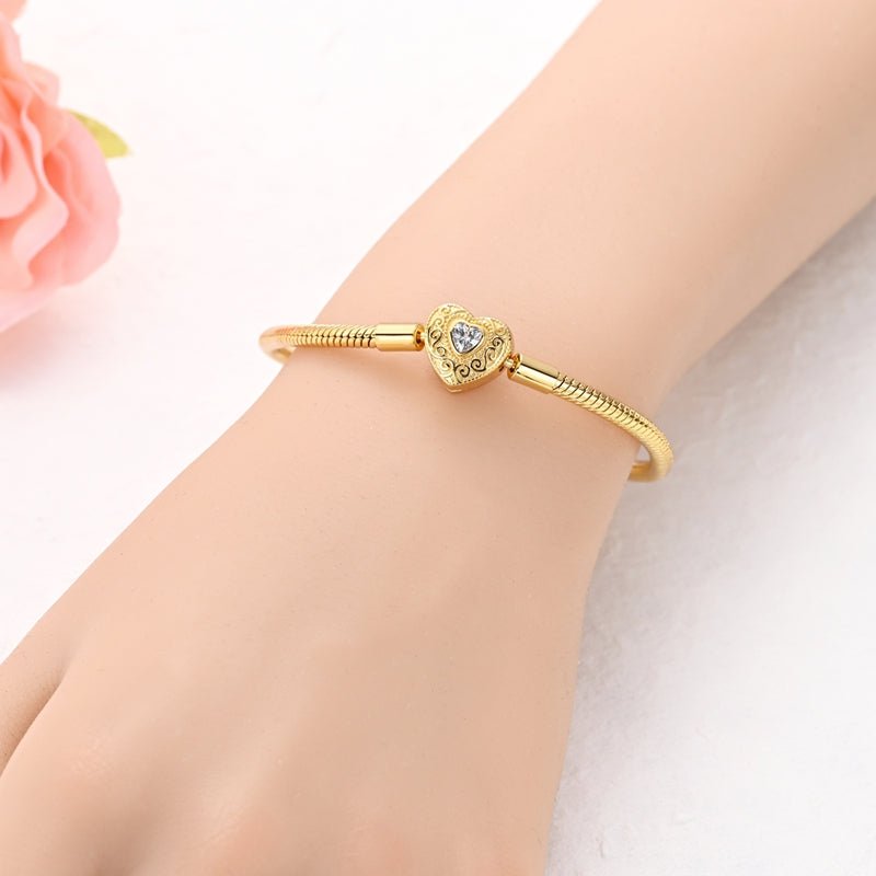 Bracelet Chaîne Serpent Fermoir Cœur Doré