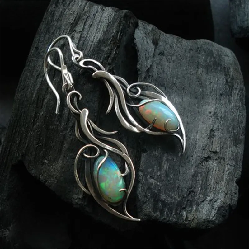 Boucles d'oreilles vintage en opale bleue et argent sterling