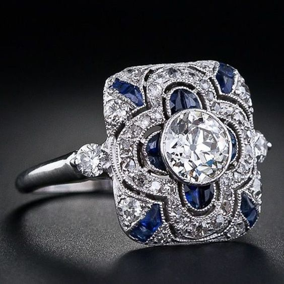 Bague Vintage en Argent au Zircon Bleu