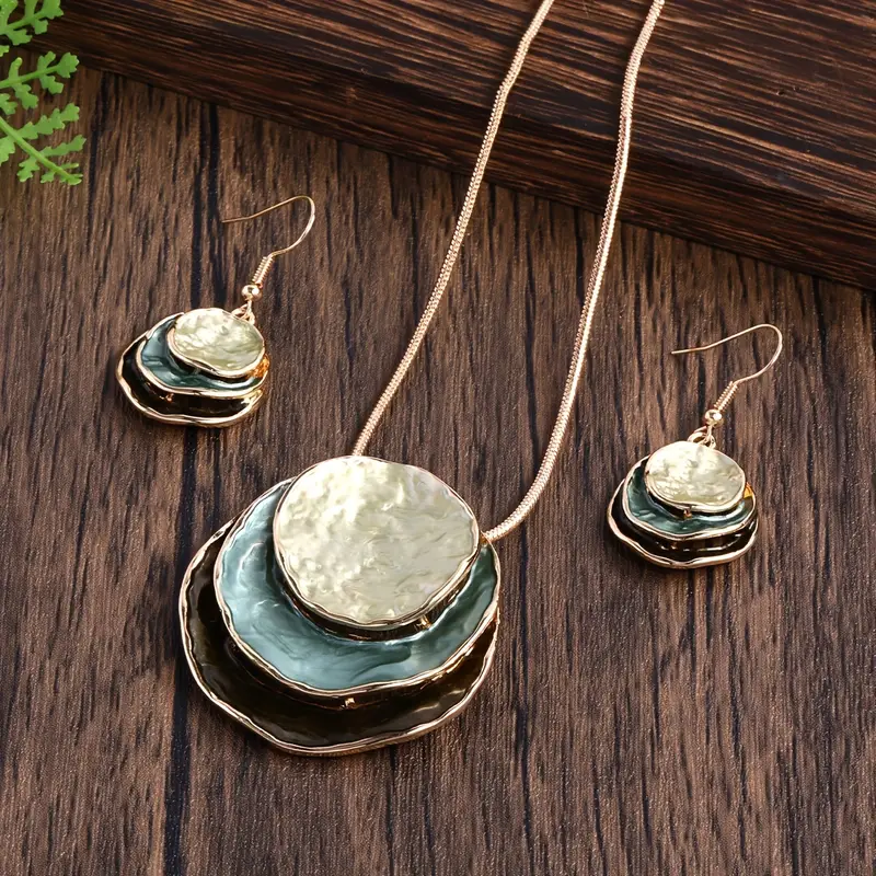 Parure Vintage en Pierres Bleues Superposées (Collier + Boucles d'Oreilles)