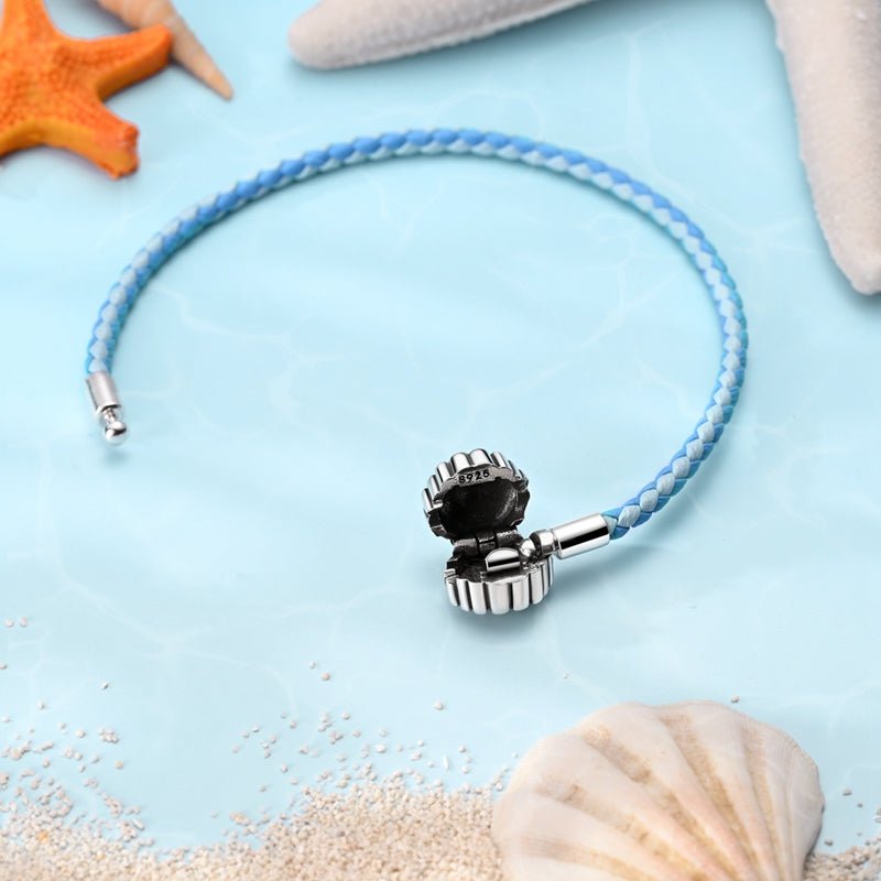 Bracelet en Cuir Tressé Bleu Océan avec Fermoir Coquillage