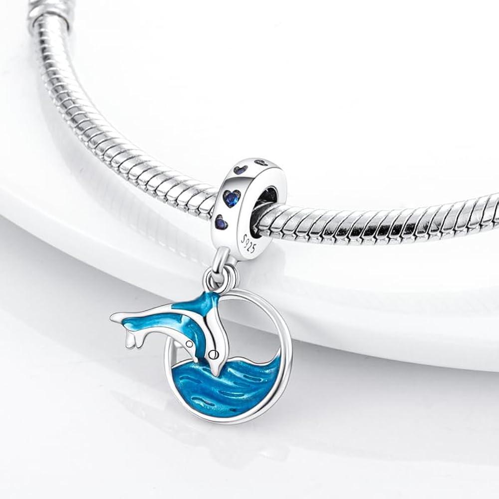 Charm Pendant Dauphin Bleu et Mer Océan
