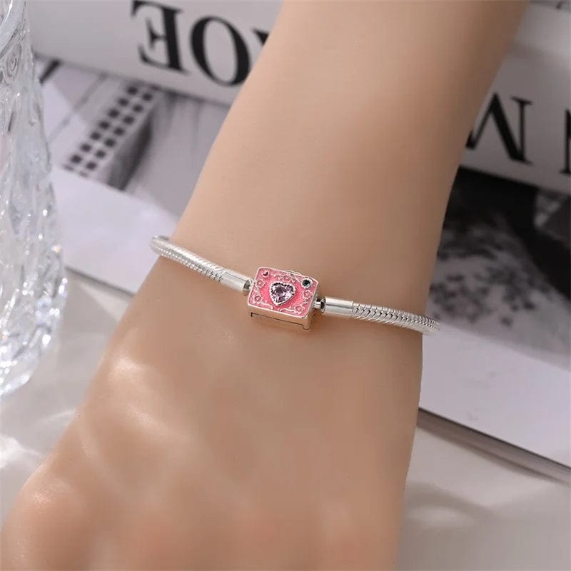 Bracelet Chaîne Serpent Cœur en Cristal Appareil Photo Rose