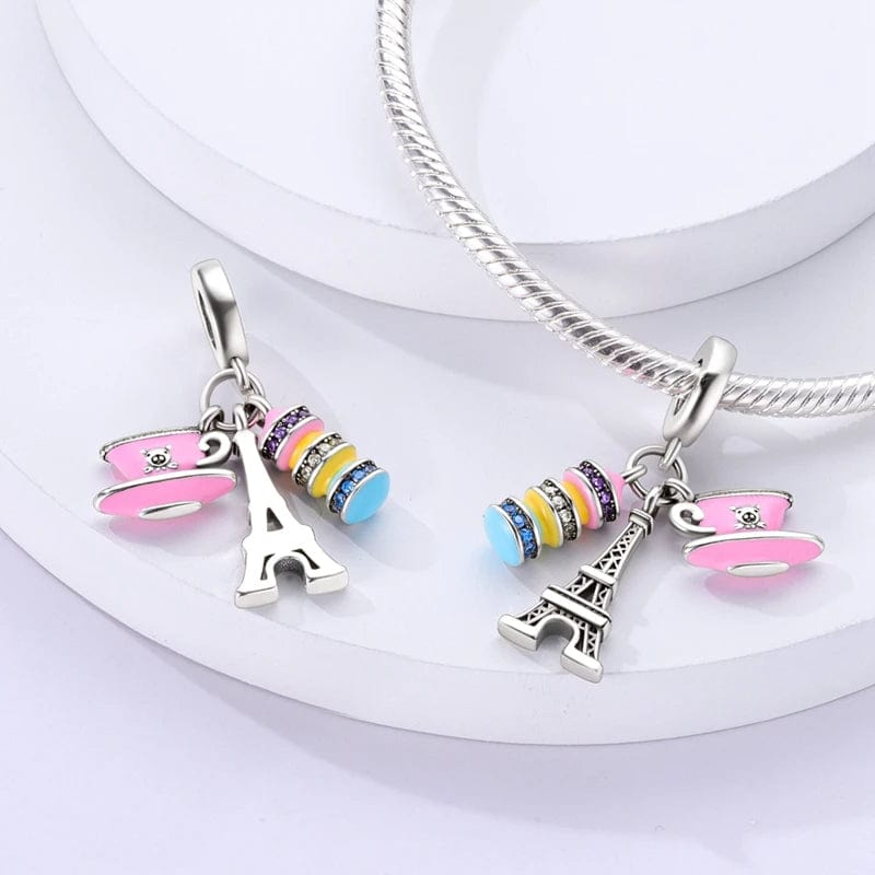 Charm Triple Pendant Café Rose, Macarons et Tour Eiffel