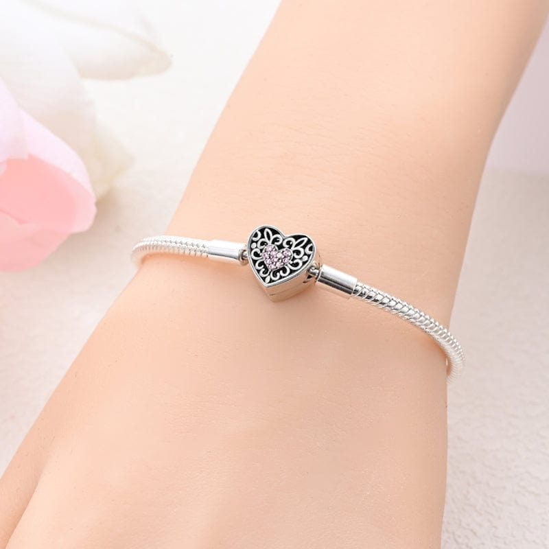 Bracelet à Charms Cœur en Cristal Rose