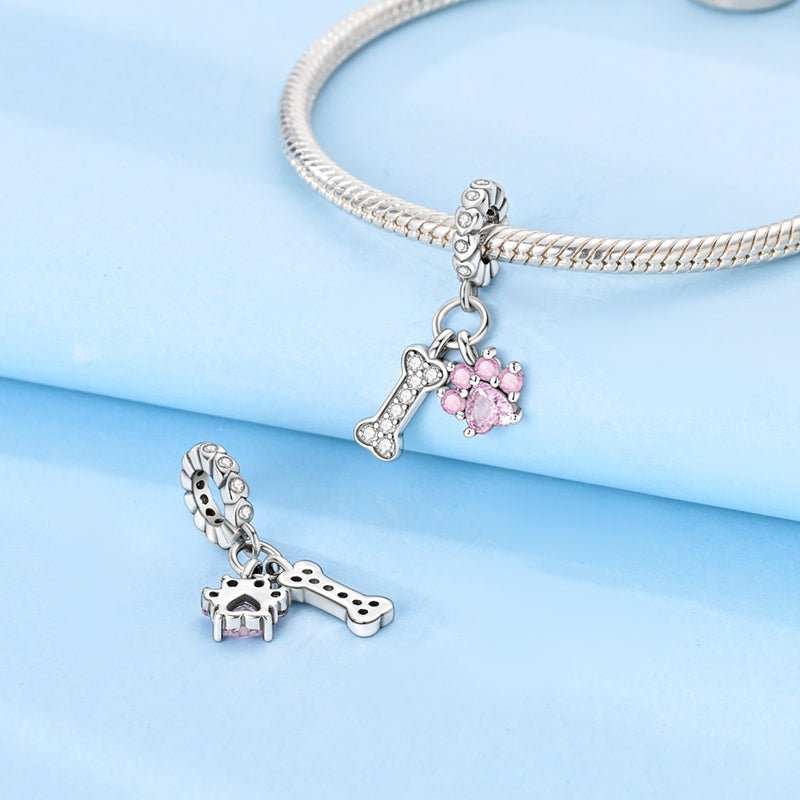 Charm Pendant Patte Rose et Os