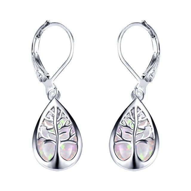 Boucles d'Oreilles Arbre de Vie en Opale et Argent