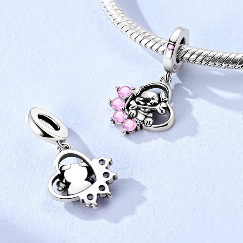 Charm Pendant Chiot avec Os et Cœur Patte