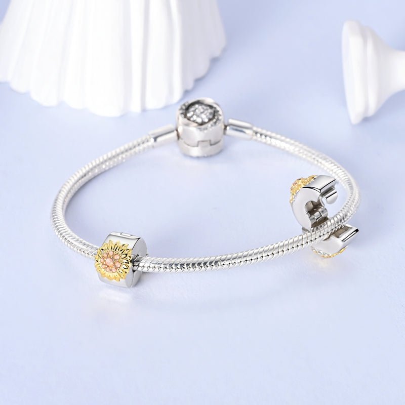 Charm Clip Tournesol aux Cristaux Roses