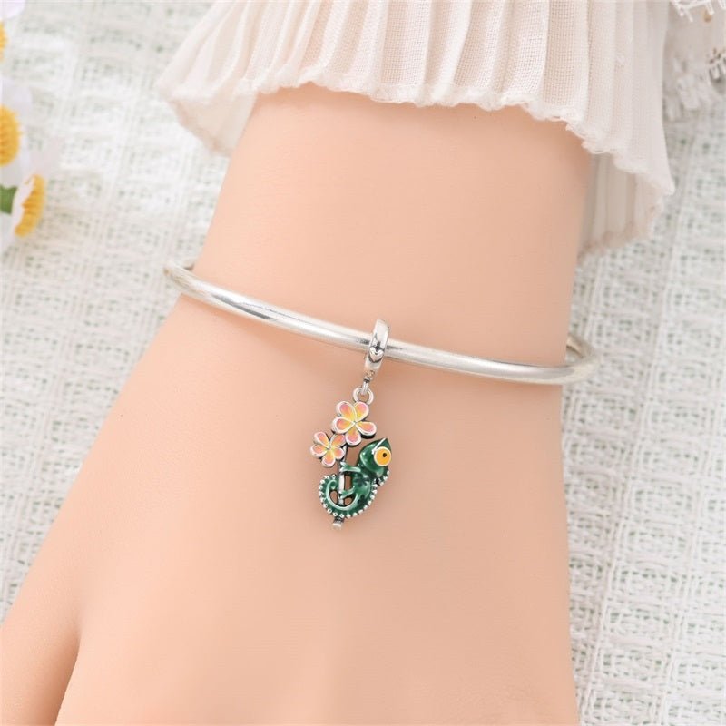 Charm Pendant Caméléon Thermochromique et Fleur