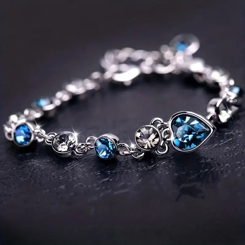 Bracelet Chaîne Cœur Saphir en Argent