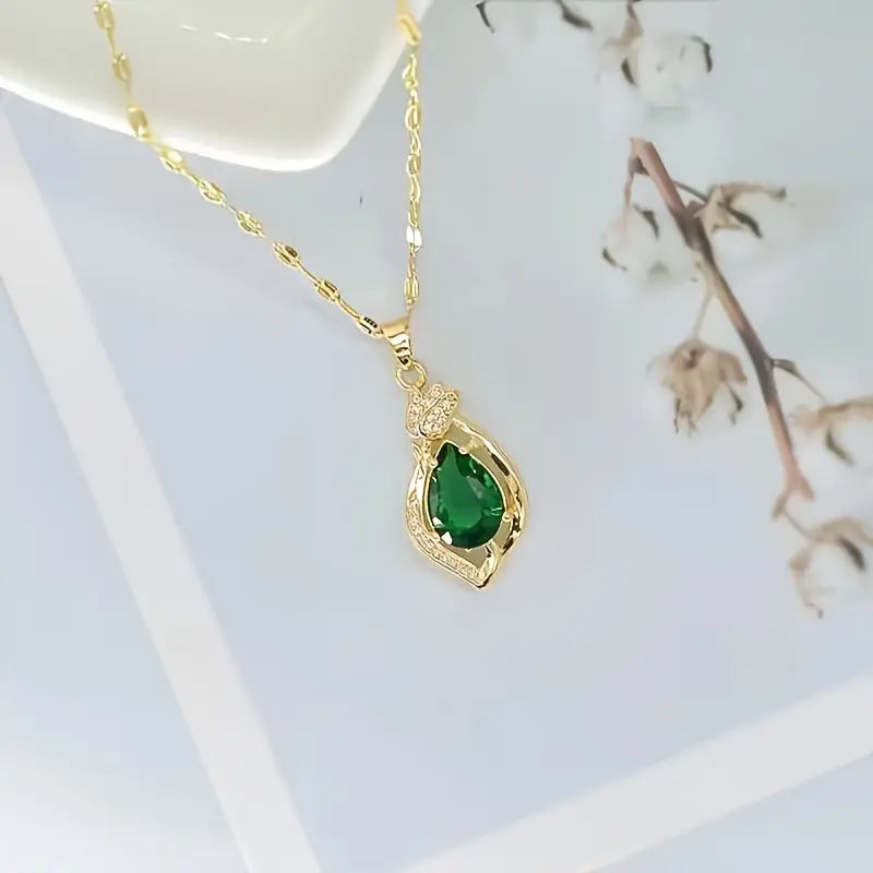 Collier pendentif goutte émeraude en or