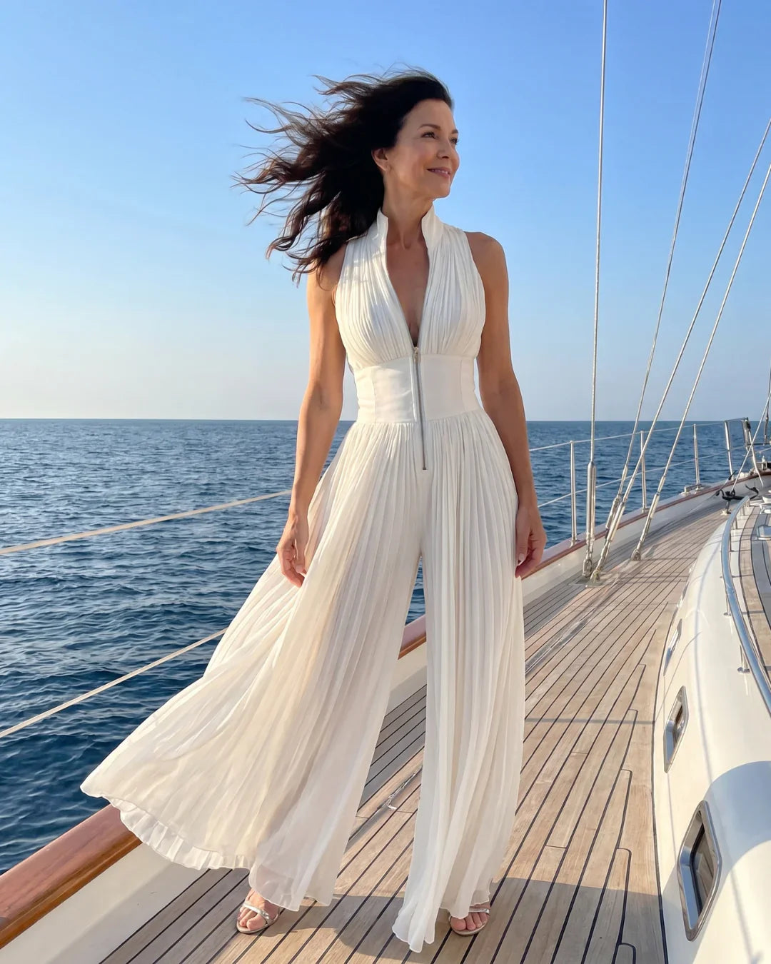 Lara • Plisseret jumpsuit med lynlås