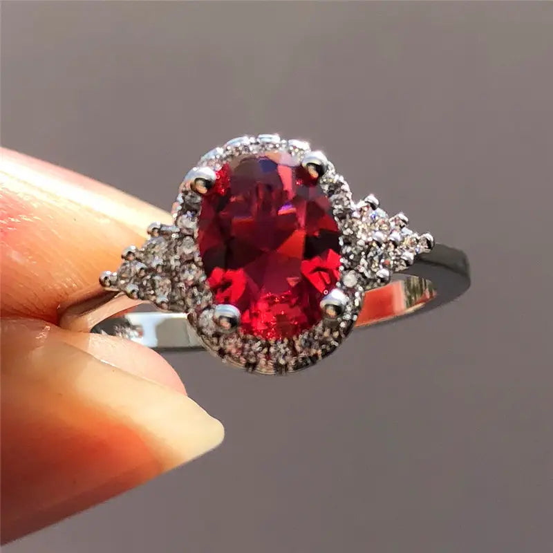 Bague Halo Rubis en argent