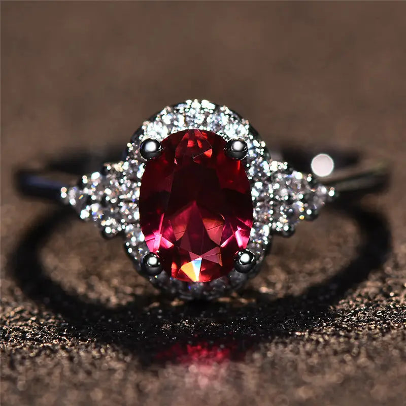 Bague Halo Rubis en argent