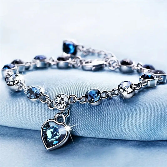 Bracelet Chaîne Cœur Saphir en Argent