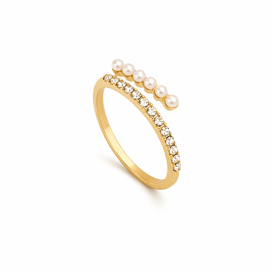 Virelle | Åben ring med krystal og perle, guld