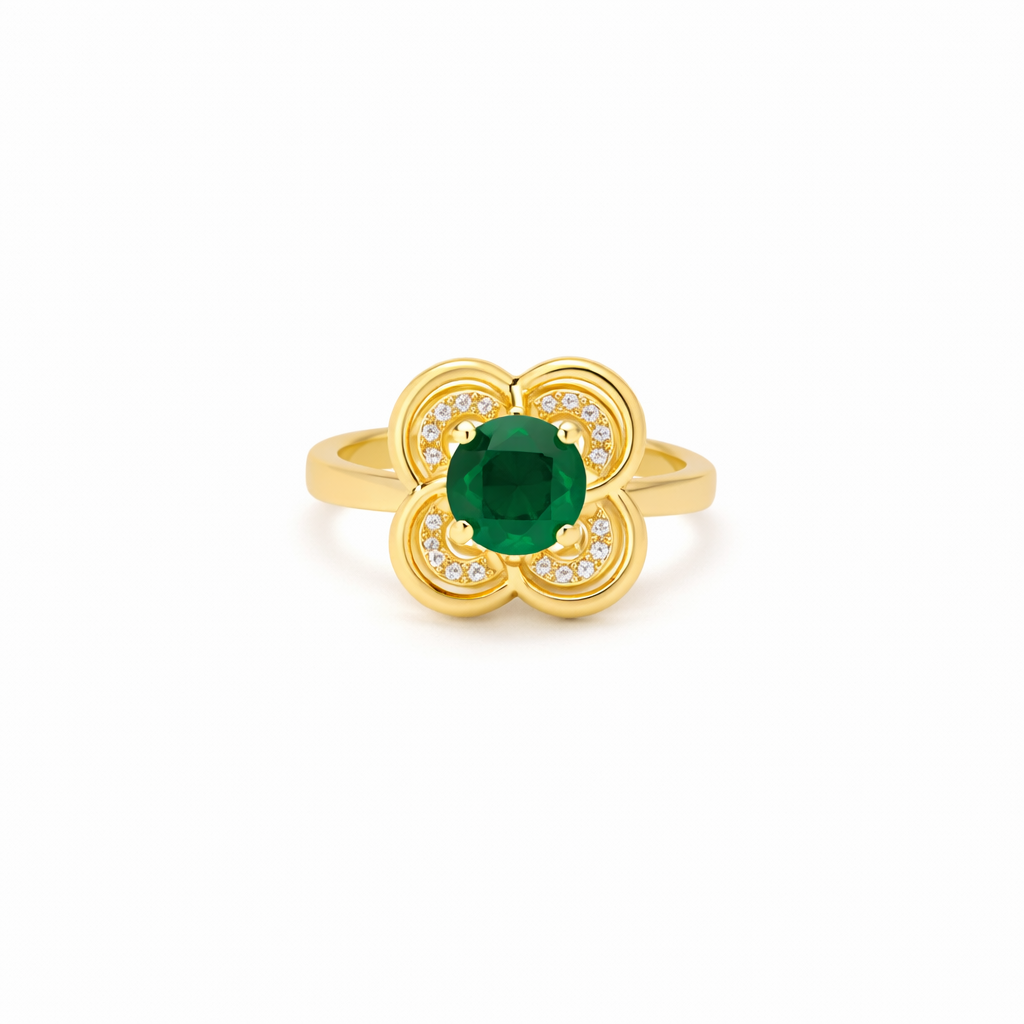 Clover Halo Spinner | Smaragd-ring i guld