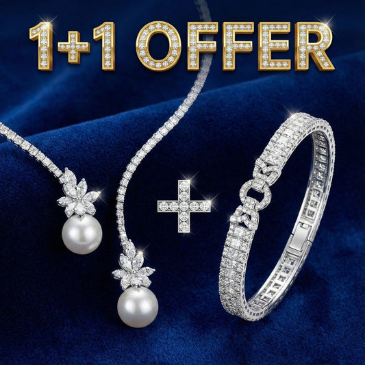 Offre 1+1 : Collier de perles en argent + Bracelet Saphir Blanc taille émeraude