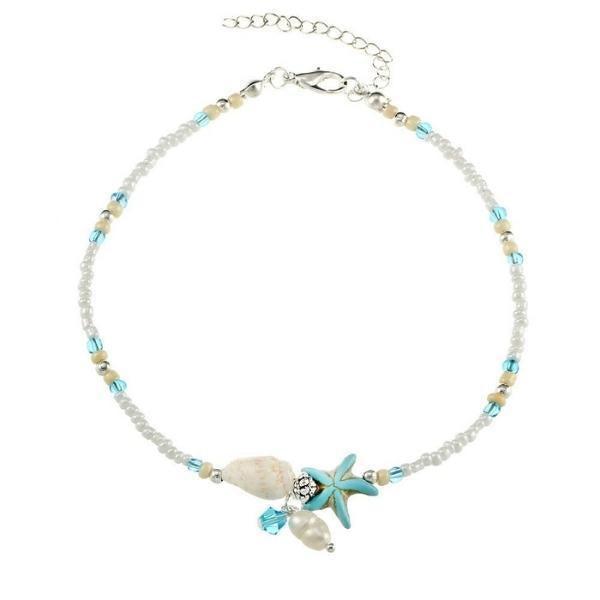Bracelet de cheville étoile et coquillage aux pierres naturelles