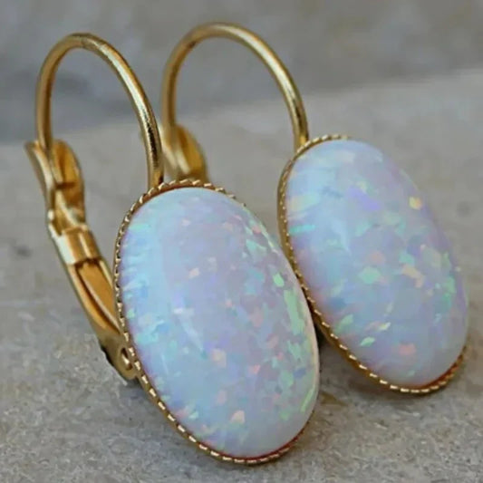 Boucles d'oreilles Vintage Opale Blanche Dorées