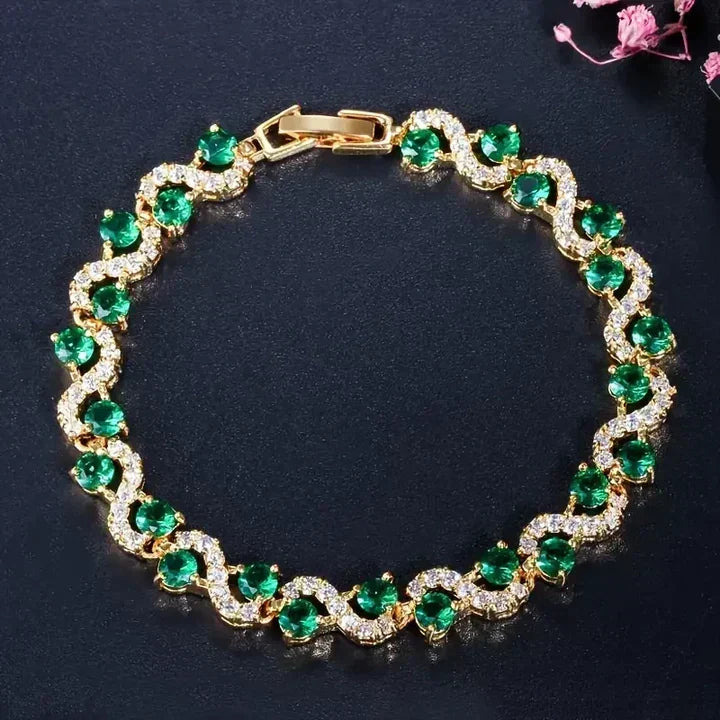 Offre 1+1 : Bracelet Fiora Emmeranthe + Bague Zircone Verte en Or