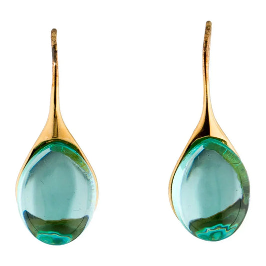 Boucles d'Oreilles Pendantes Vintage Turquoise et Cristal