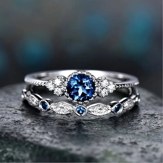 Bague Halo Saphir en Argent