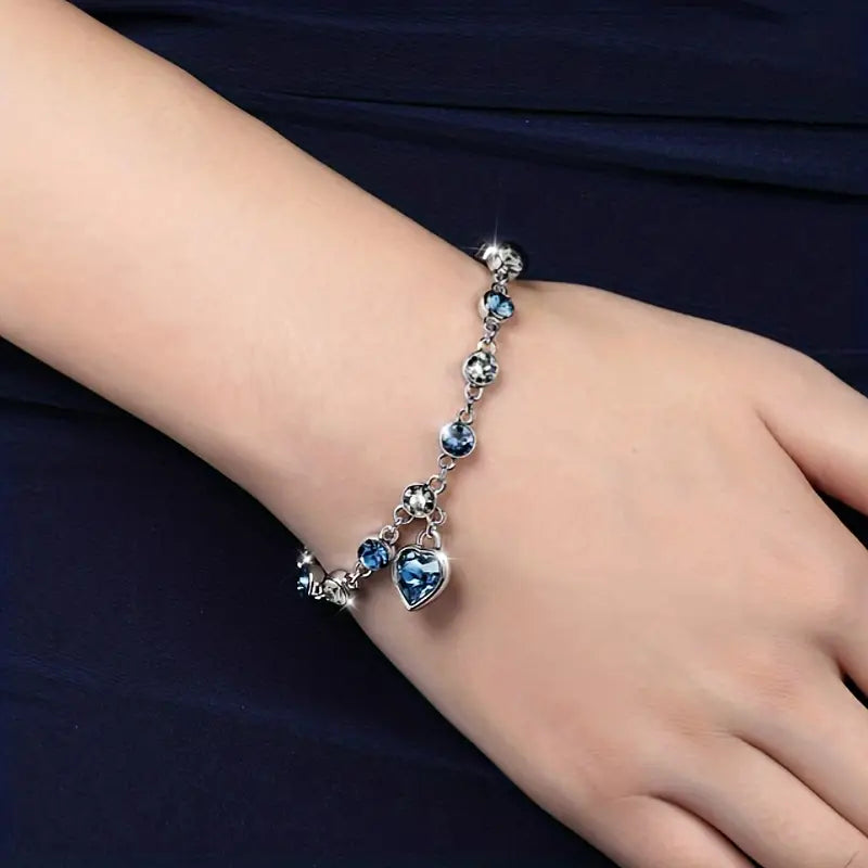 Bracelet Chaîne Cœur Saphir en Argent