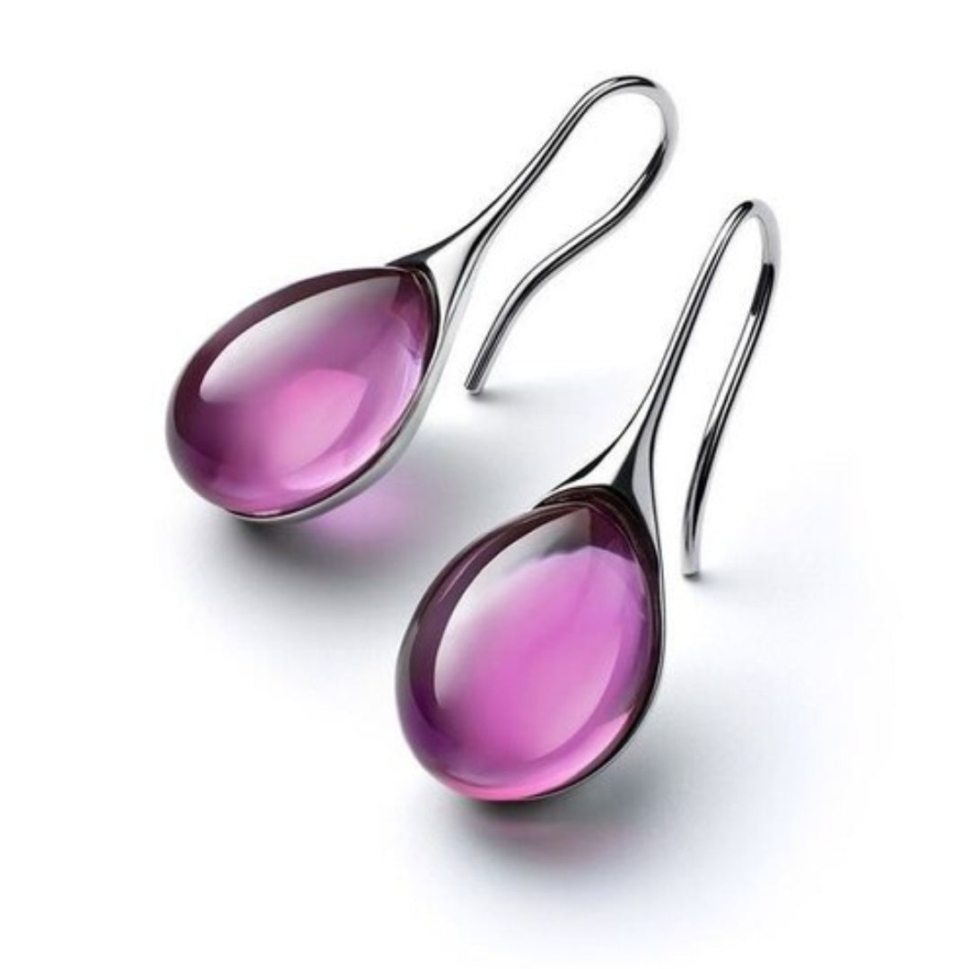 Boucles d'Oreilles Goutte de Cristal en Or et Argent