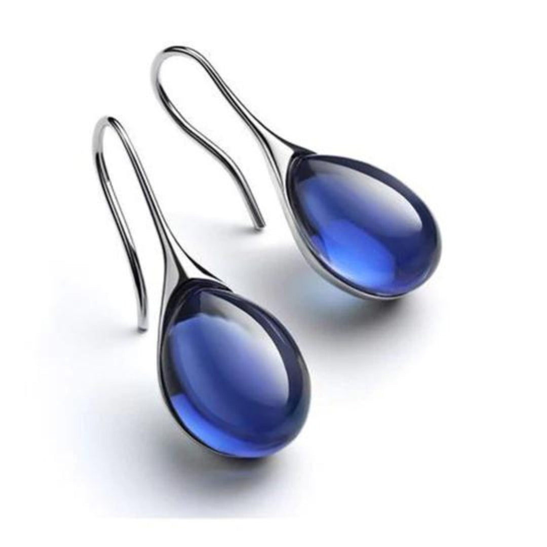 Boucles d'Oreilles Goutte de Cristal en Or et Argent