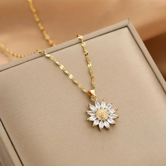 Collier Tournesol en Cristal et Or