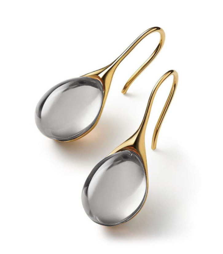 Boucles d'Oreilles Goutte de Cristal en Or et Argent