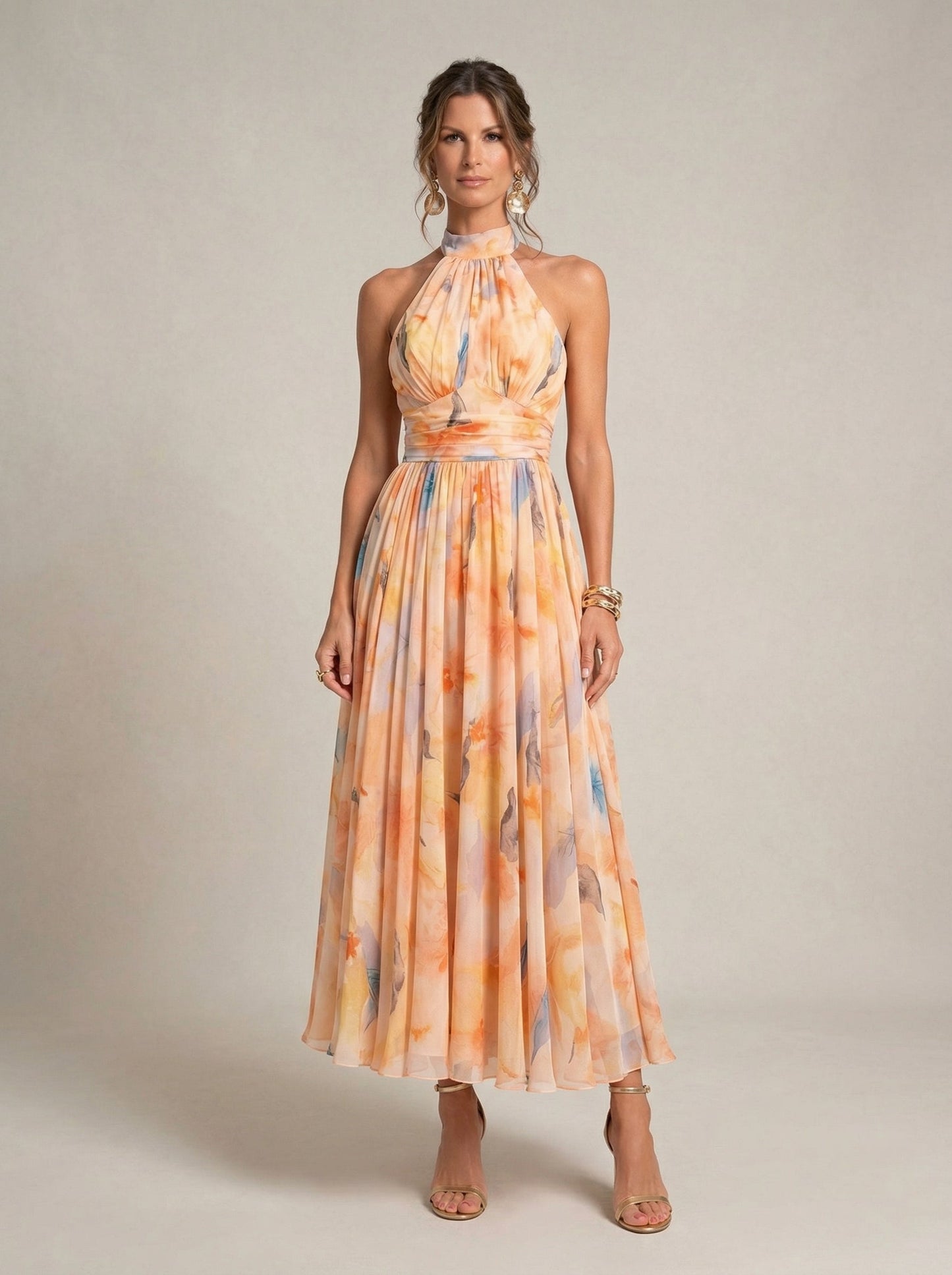 Esther™ | Halterneck-kjole med akvarelprint