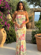 Capri | Lang strapless kjole med blomster-akvarelprint