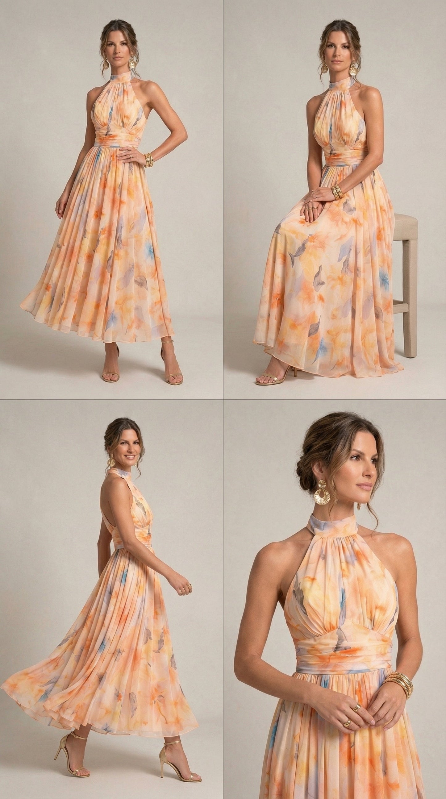 Esther™ | Halterneck-kjole med akvarelprint
