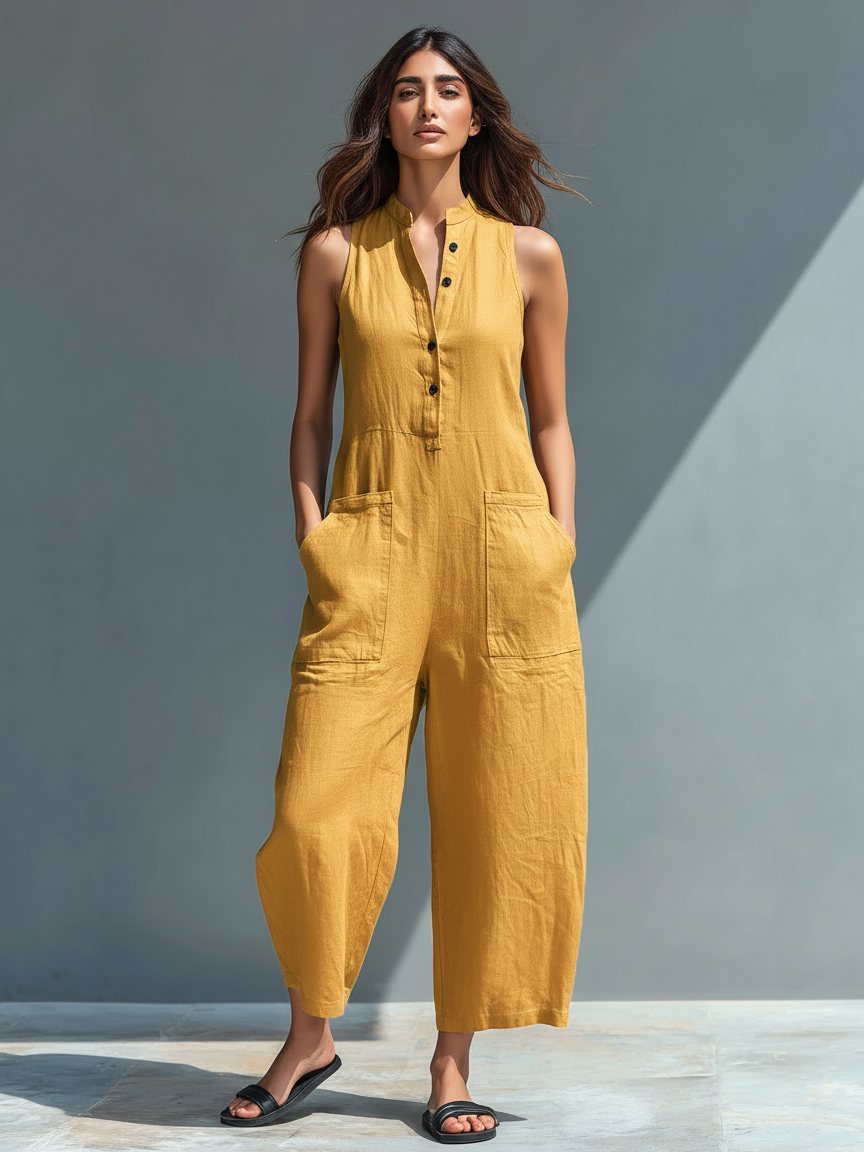 Selma | Minimalistisk ærmeløs jumpsuit i hørblanding