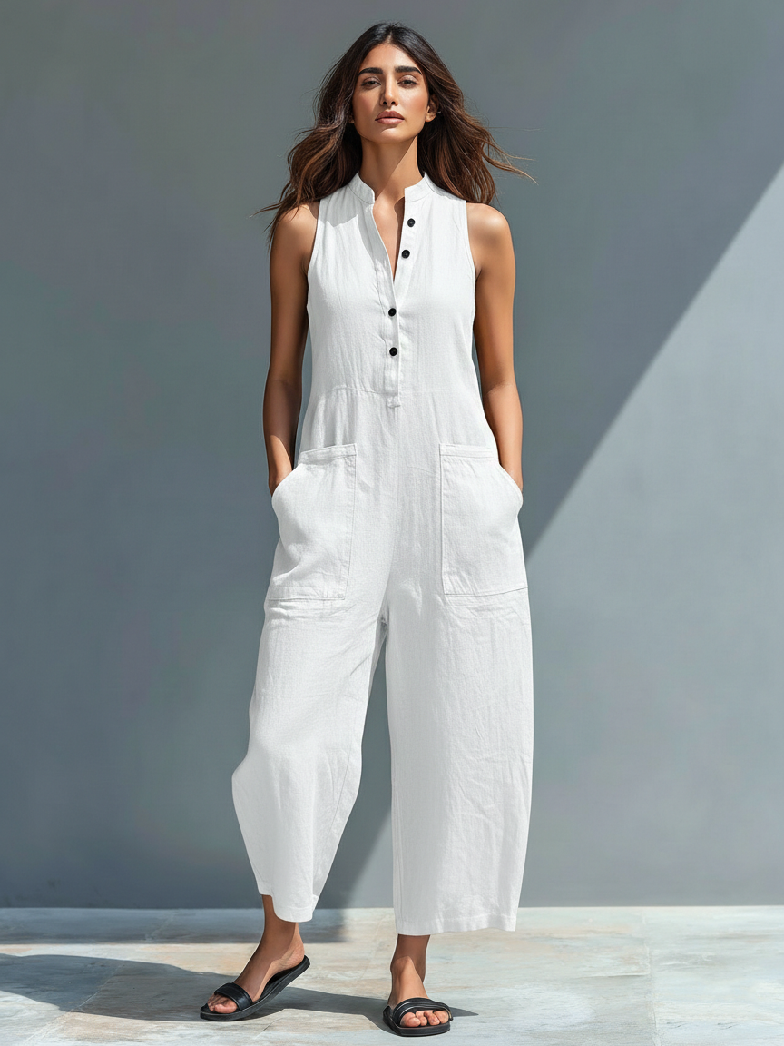 Selma | Minimalistisk ærmeløs jumpsuit i hørblanding