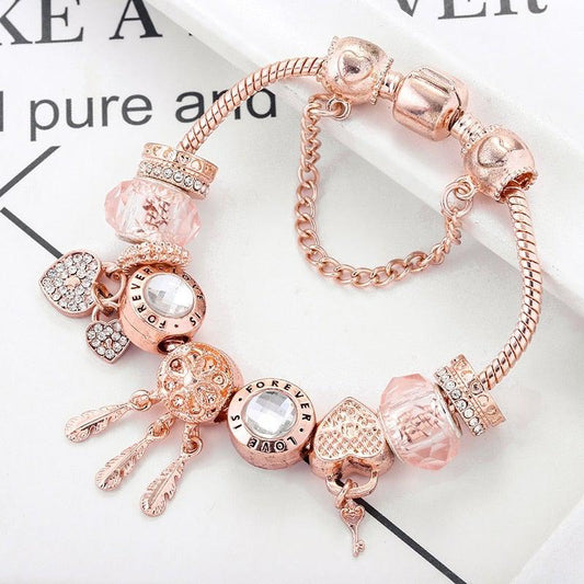 Bracelet Attrape-Rêves Rose avec Breloques en Argent Sterling Incluses
