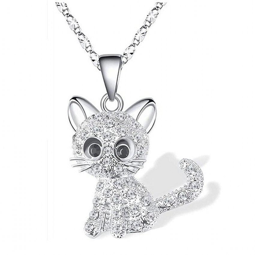 Collier Bébés Chats en Argent et Zircons Colorés