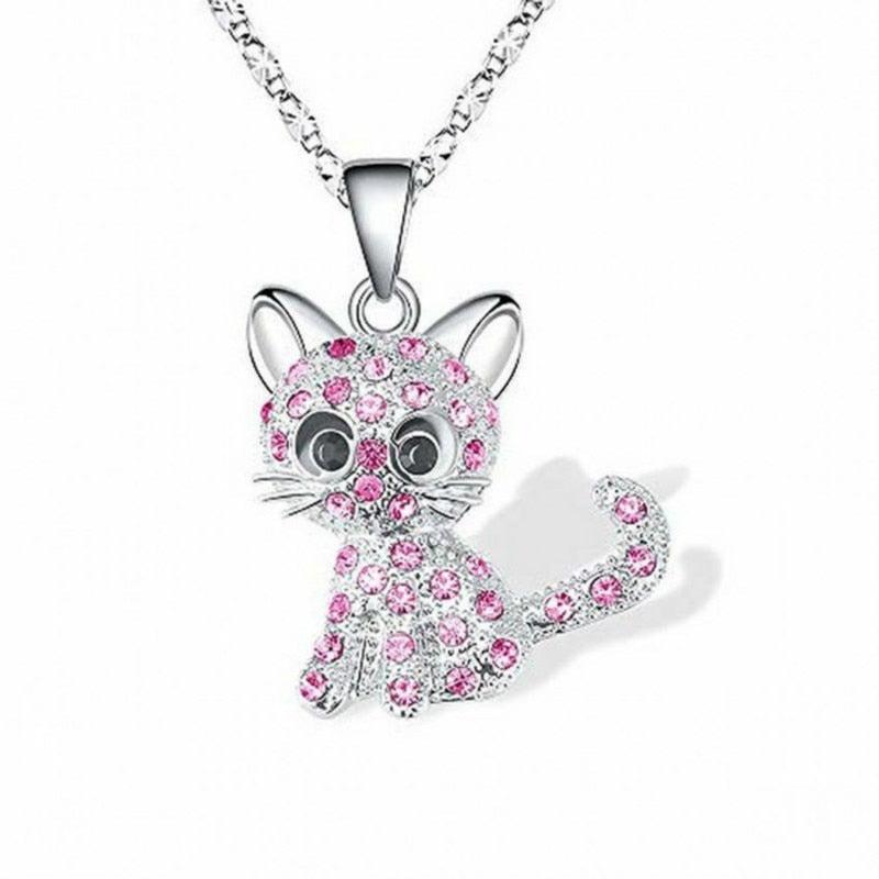 Collier Bébés Chats en Argent et Zircons Colorés