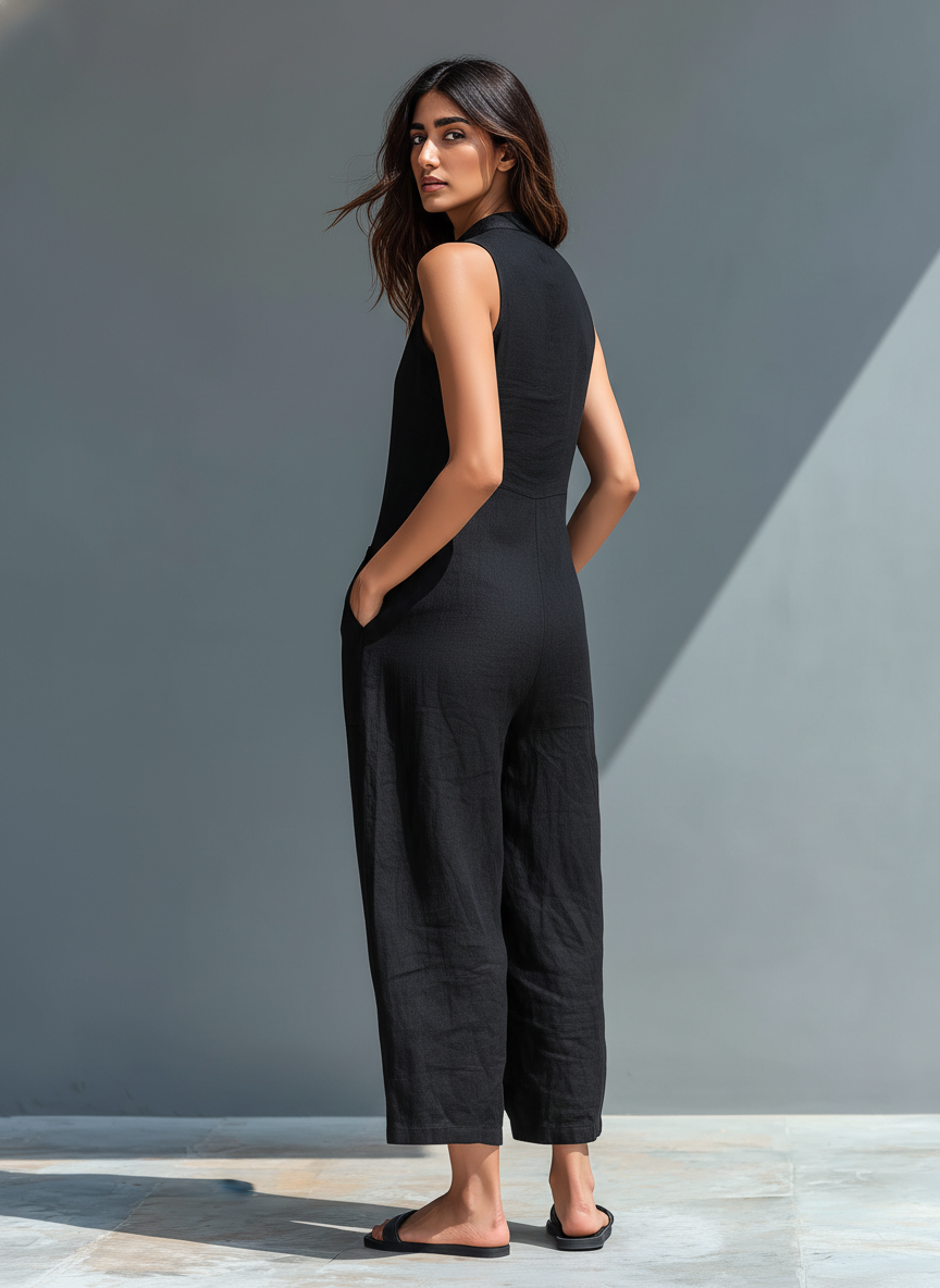 Selma | Minimalistisk ærmeløs jumpsuit i hørblanding