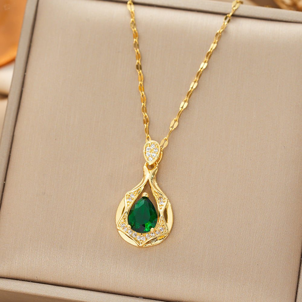 Collier pendentif goutte émeraude en or